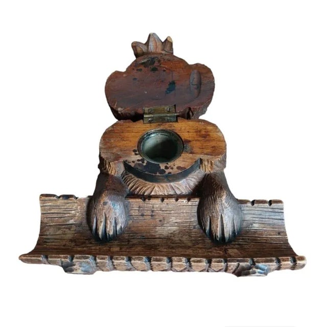 Wood Black Forest Inkwell Maltese Dog , 1930s For Sale - Image 7 of 8