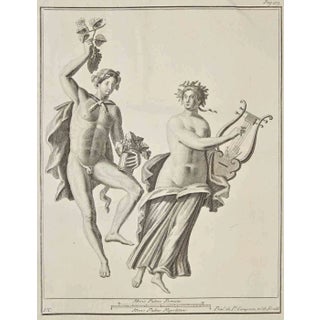 Vincenzo Campana, Ancient Roman Fresco Herculaneum, Etching, 18th Century For Sale