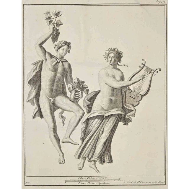 Vincenzo Campana, Ancient Roman Fresco Herculaneum, Etching, 18th Century For Sale