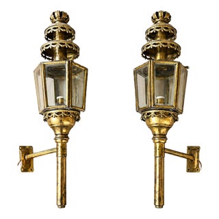 Antique French Glass Lantern Wall Sconces, Set of 2 For Sale