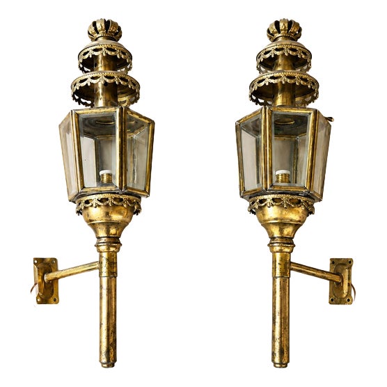 Antique French Glass Lantern Wall Sconces, Set of 2 For Sale