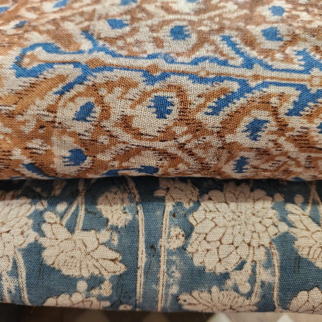 Upholstery/Drapery Linen Textile. Hand Block Printed Fabric- 5 Yards For Sale In Los Angeles - Image 6 of 6