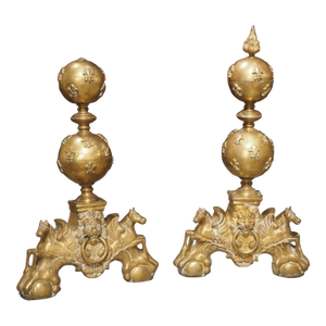 Pair of Richly Decorated 19th Century French Brass Chenets