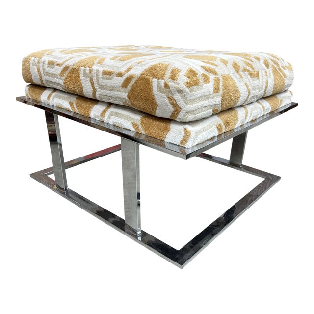 1970s Large Milo Baughman for Thayer Coggin Chrome Ottoman For Sale