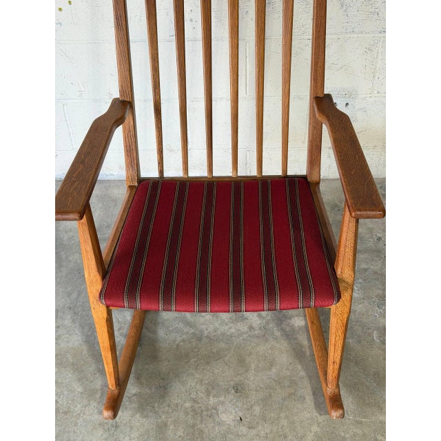 Red In Style of Eg Møbler Razorblade Oak Rocking Chair Danish Mid-Century Modern 1960s For Sale - Image 8 of 10