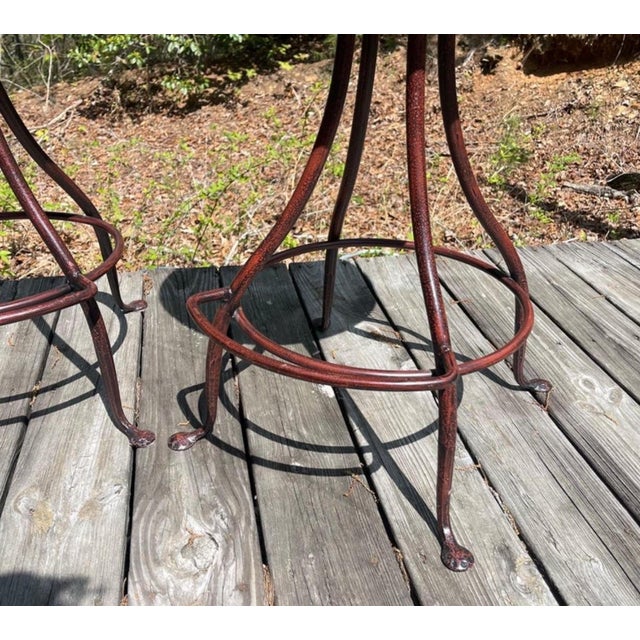 Modern Charleston Forge Patinated Wrought Iron Swivel Counter Bar Stools, Set of 3 For Sale - Image 3 of 11
