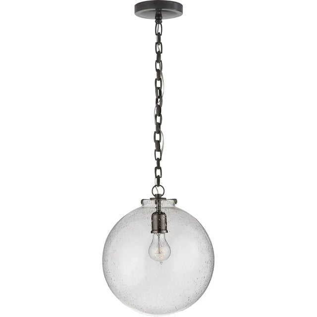 Transitional Thomas O'Brien for Visual Comfort Signature Katie Globe Pendant in Bronze with Seeded Glass For Sale - Image 3 of 4