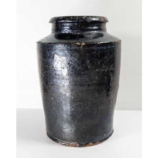Farmhouse 19th Century Rustic Primitive Black Glazed Redware Storage Jar For Sale - Image 3 of 12