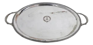 Early 19th Century Oval Serving Tray Lion Armorial Family Crest