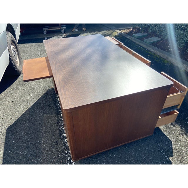 Mid-Century Modern Jofco Vintage Mid Century Modern Wooden Walnut Tanker Executive Desk For Sale - Image 3 of 12