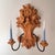 Vintage Italian Rustic Carved Wood Two Arm Candle Wall Sconces - A Pair For Sale - Image 4 of 11