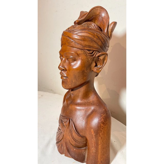 Figurative 1940s Carved Wood Balinese Indonesian Man Sword Bust Sculpture Letter Opener For Sale - Image 3 of 13