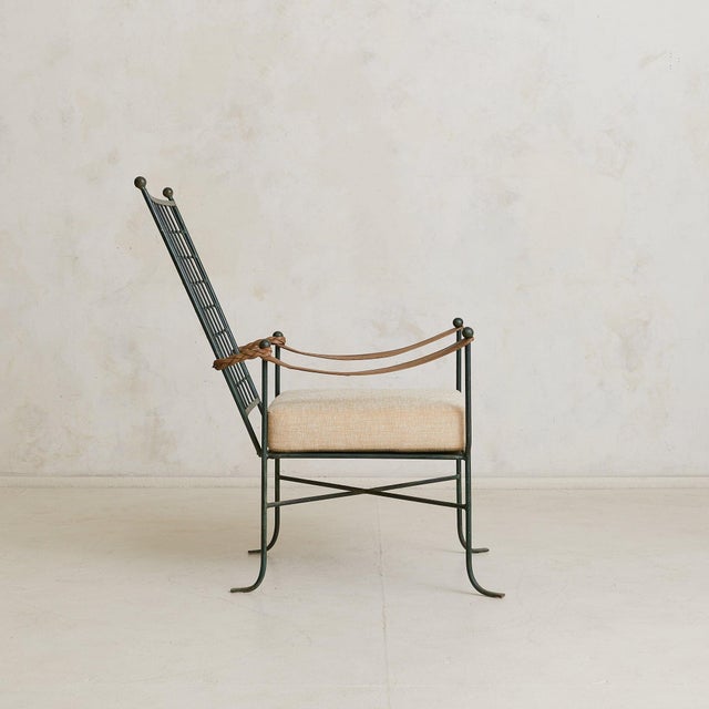 Mid 20th Century Italian Verdigris Iron Armchair with Ottoman, 1950s For Sale - Image 5 of 11