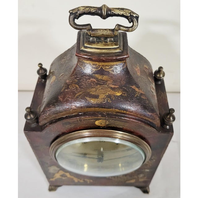 Antique English Bronze & Chinoiserie Painted Shelf Clock by Mappin & Webb For Sale - Image 9 of 18