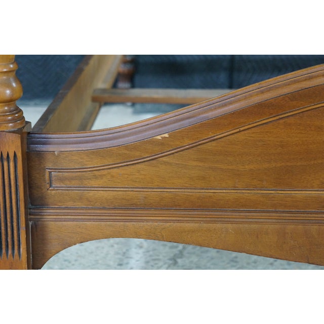 Vintage Federal Sheraton Revival 4 Post Matchbook Walnut Full Size Bed Frame For Sale - Image 6 of 18
