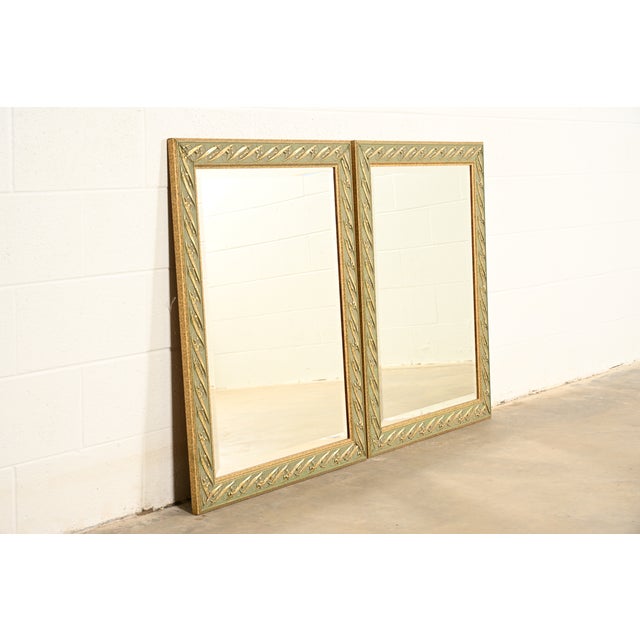 French John Widdicomb Style Italian Regency Louis XVI Carved Painted and Gold Gilt Wall Mirrors, Pair For Sale - Image 3 of 13