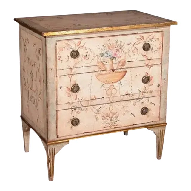 1990s Vintage Italian Hand-Painted Three Drawer Light Green/Ivory Chest For Sale