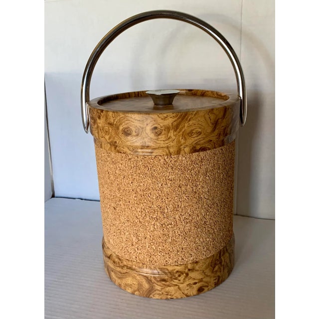 Wonderful MCM / Boho chic cork with chrome handle ice bucket. A great addition to any bar or bar cart!
