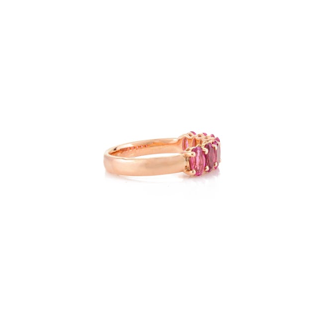 Not Yet Made - Made To Order 1.53ct Brilliant Cut Rubellite Half Eternity Band Size7 for Her in 14k Yellow Gold For Sale - Image 5 of 12