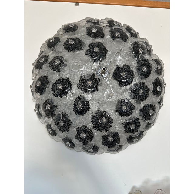 Contemporary Clear and Black Flowers Murano Glass Flush Mount For Sale In Montgomery - Image 6 of 8