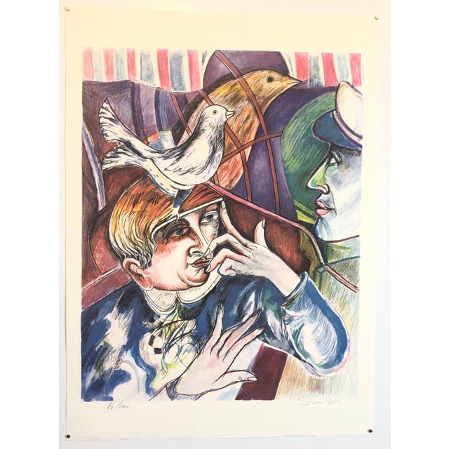 Printmaking Materials Shaoul Smira, 1980's Large Modernist Israeli Film Noir Figures Lithograph Neo-Expressionism For Sale - Image 7 of 7