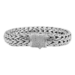 John Hardy Classic Icon 0.69ct Round Diamond Pave Sterling Silver Link Bracelet For Sale