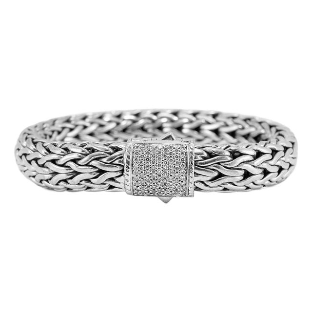 John Hardy Classic Icon 0.69ct Round Diamond Pave Sterling Silver Link Bracelet For Sale