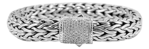 John Hardy Classic Icon 0.69ct Round Diamond Pave Sterling Silver Link Bracelet