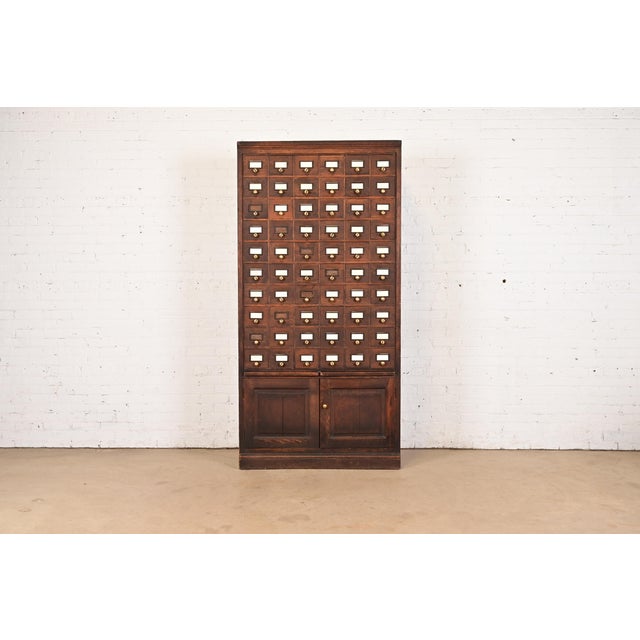 Antique Arts & Crafts Oak 60-Drawer Card Catalog or File Cabinet, Circa 1900 For Sale - Image 12 of 12