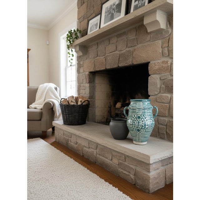 Teal Hand-Painted Fes Pottery Urn - 21" For Sale - Image 8 of 10