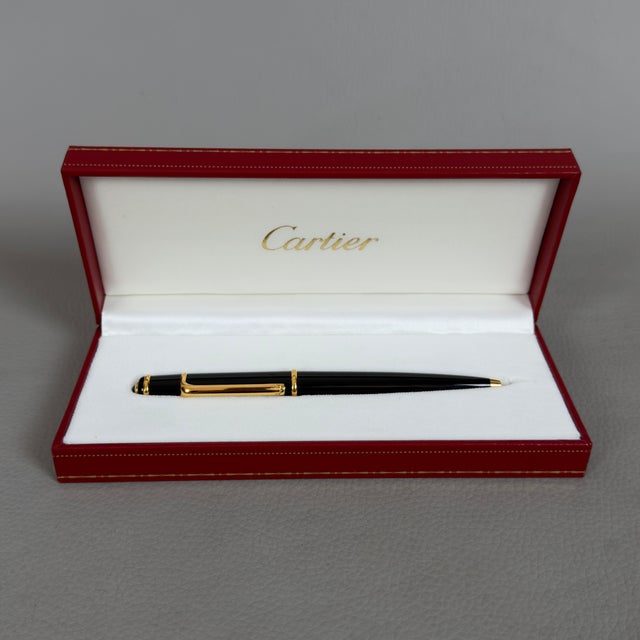 Vintage Diabolo Pen Black Lacquer Gold with Box Ref by Must De Cartier, 1990 For Sale - Image 5 of 11