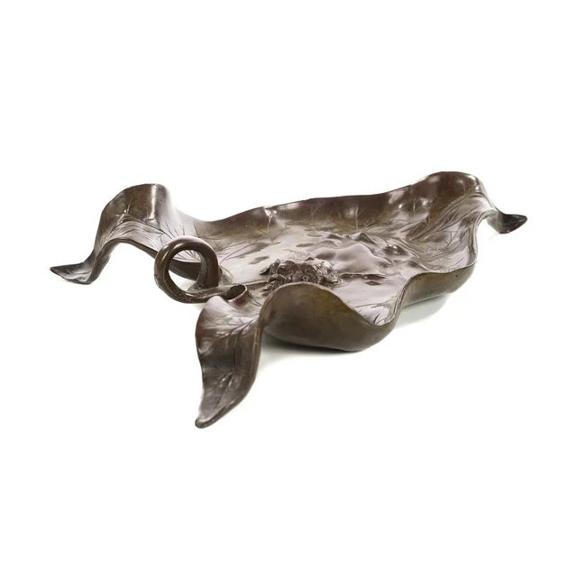 Metal Art Nouveau Leaf Bronze Tray Sculpture With Nude Maiden Bust For Sale - Image 7 of 9