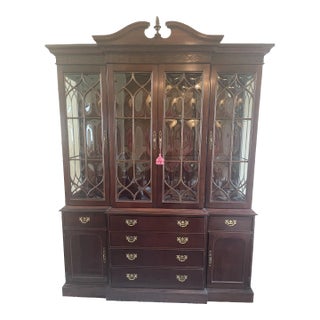 1998 Knob Creek Breakfront China Bookcase Lighted Curved Glass Doors For Sale