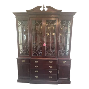 1998 Knob Creek Breakfront China Bookcase Lighted Curved Glass Doors