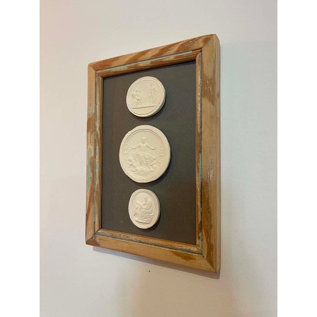 Italian Plaster Intaglios in 1880s Pine Frame For Sale - Image 4 of 7