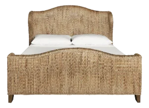 Matthew Izzo Home Jovi King Bed Frame - Natural Hyacinth Winged Headboard & Footboard With Side Rails