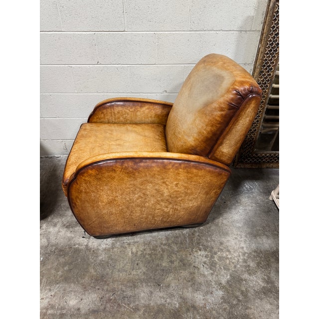 Chocolate Art Deco Style Leather & Velvet Club Chairs - A Pair For Sale - Image 8 of 10
