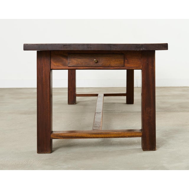 Country French Farmhouse Mahogany Trestle Dining Table For Sale In Sacramento - Image 6 of 12