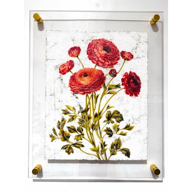 Contemporary Persian Buttercup - Hand Textured Red Flowers For Sale - Image 3 of 10
