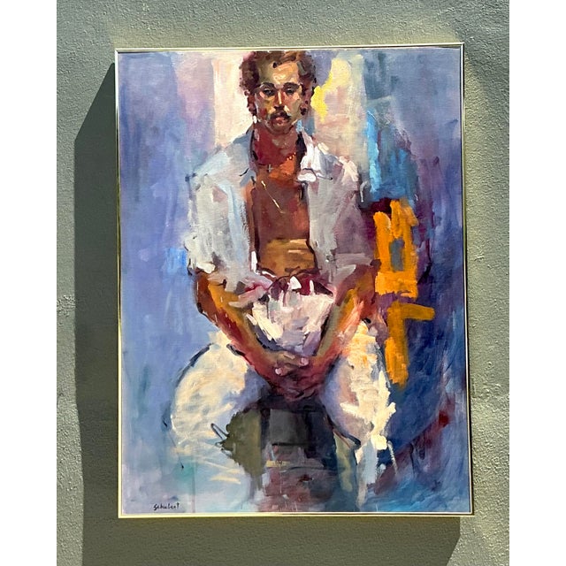 Late 20th Century Vintage Original Oil Portrait of Man With Mustache For Sale - Image 5 of 12
