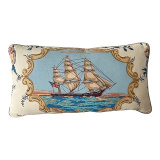 Nautical Americana Lumbar Pillow in Brunschwig & Fils “Clipper Ship” For Sale