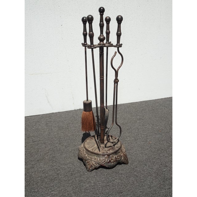 Share Set of Four Vintage French Country Black Cast Iron Fireplace Tools For Sale - Image 9 of 17
