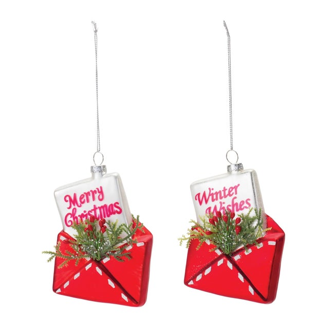 Contemporary Glittered Glass Santa Letter Ornament (Set of 12) For Sale - Image 3 of 5