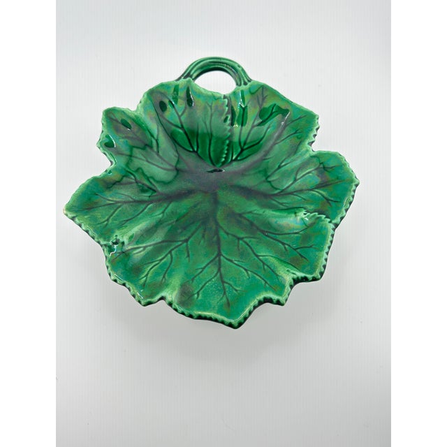 Antique Leaf Majolica Footed Dish For Sale - Image 9 of 11