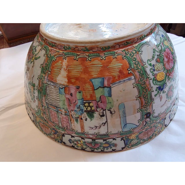 White Large Antique Chinese Export Medallion Punch Bowl For Sale - Image 8 of 16