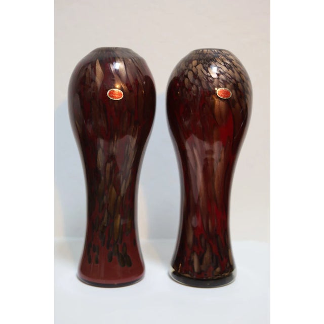 Ruby Red Mid-Century Ruby and Avventurina Murano Glass Vases - a Pair For Sale - Image 8 of 8