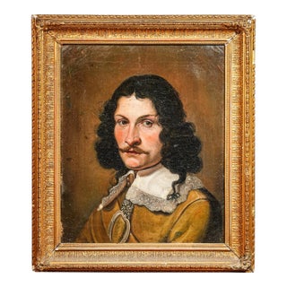 Opulent English Portrait of 18th Century Man Antique Oil Painting in Ornate Gold Frame Home Wall Decor For Sale
