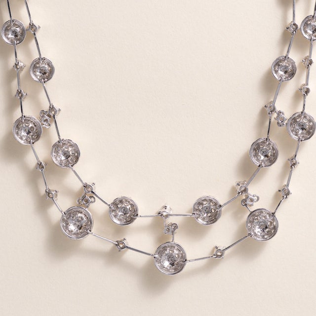 1990s Estate 18k White Gold 5.90 Carats Double Row Pave Diamond Riviere Necklace For Sale - Image 4 of 4