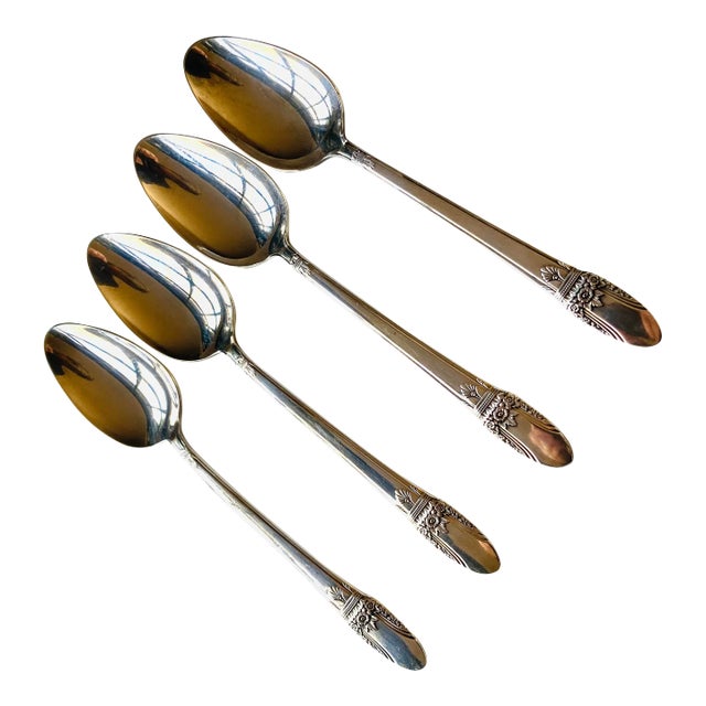 1930's Vintage Floral Rogers Silver Plated "First Love"Pattern Table Spoons- Set of 4 For Sale