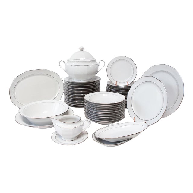 German Heirloom Platinum Dinner Service for 12 from Winteling Bavaria, 1960s, Set of 57 For Sale